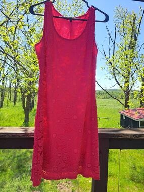 Tiana B. Bright Pink Floral Lace Sleeveless Dress